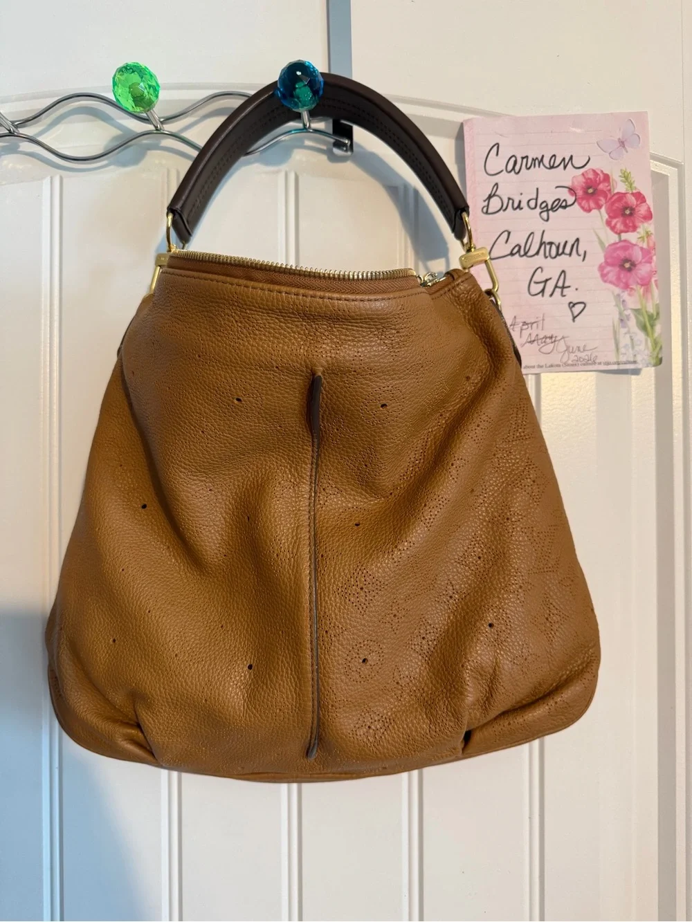 Louis Vuitton great condition monogram mahina leather Selene PM caramel handbag